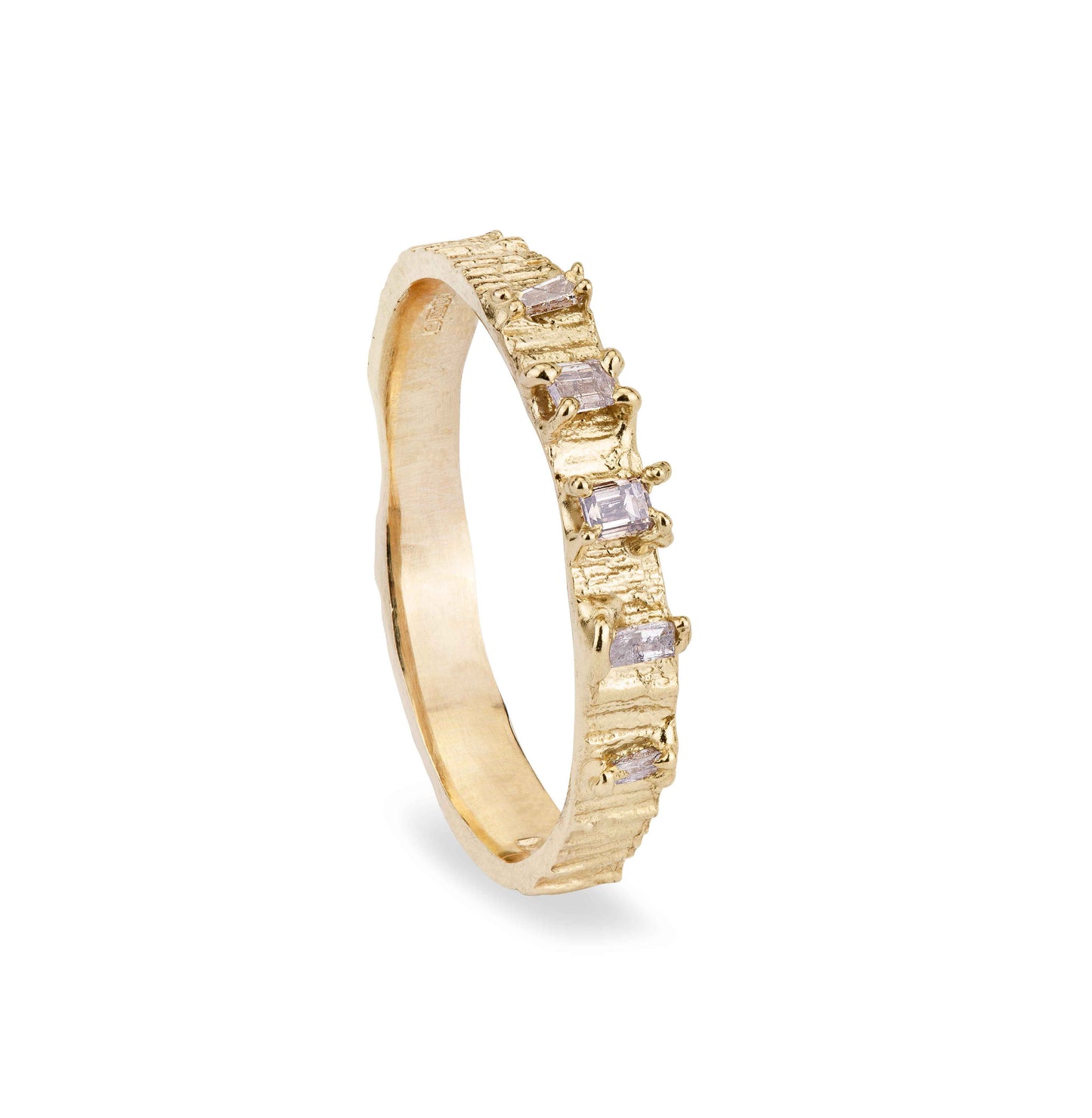 Bark 3mm gold with baguette diamonds 14ct gold - EilyOConnell