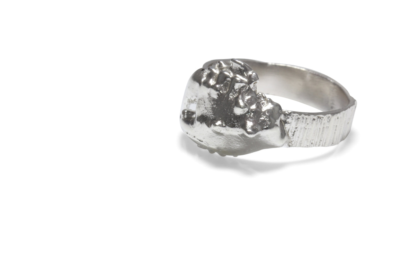 Side view of silver ring perfect gift for tattoo artist.