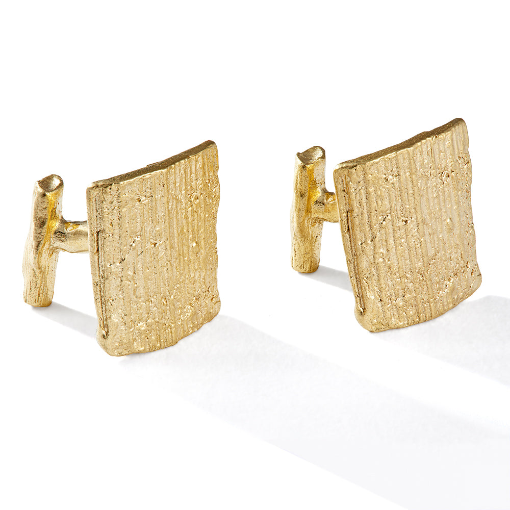 Bark cufflinks cast from bark and twigs into solid silver with gold plating. Can be worn by men or women