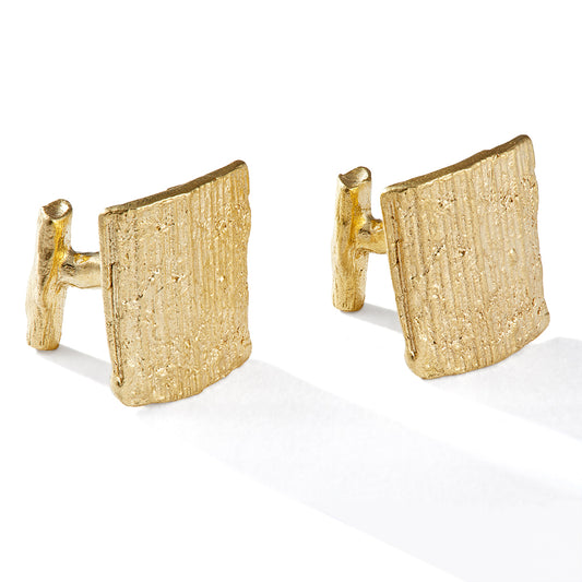 Bark cufflinks cast from bark and twigs into solid silver with gold plating. Can be worn by men or women