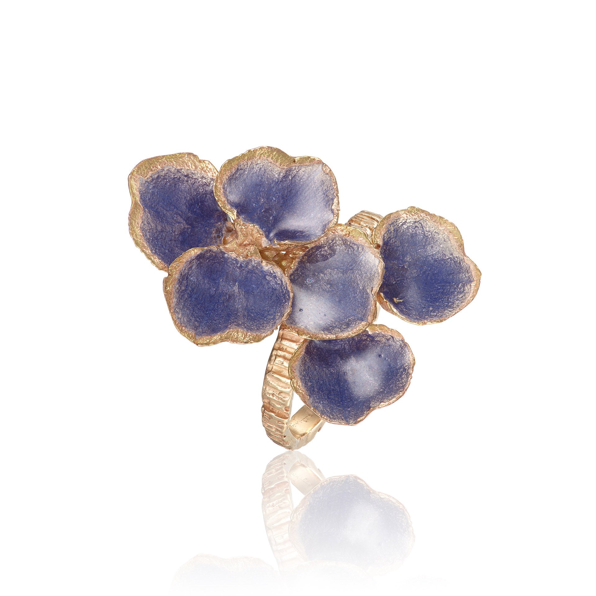 rose gold ring with lavender enamel. One of a kind cocktail ring which has scales. 