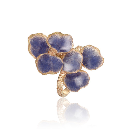 rose gold ring with lavender enamel. One of a kind cocktail ring which has scales. 